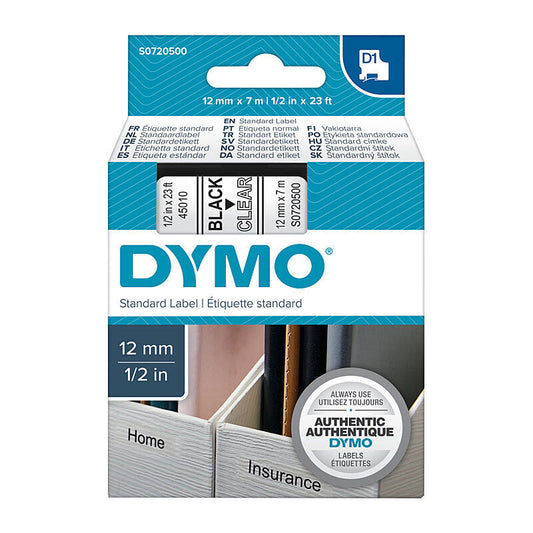 Dymo Blk on Clr 12mmx7m Tape